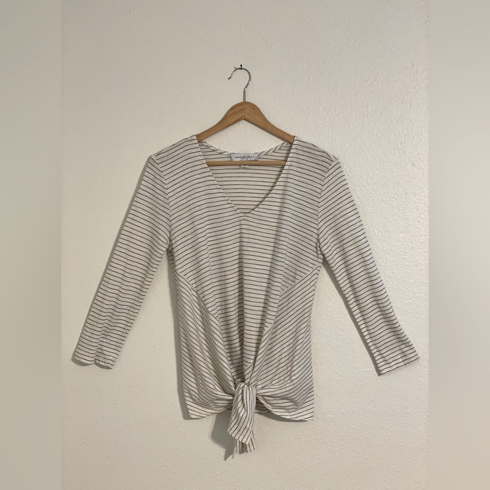 Amour Vert - 3/4 sleeve tie front t-shirt - Cotton / Modal - Size XS